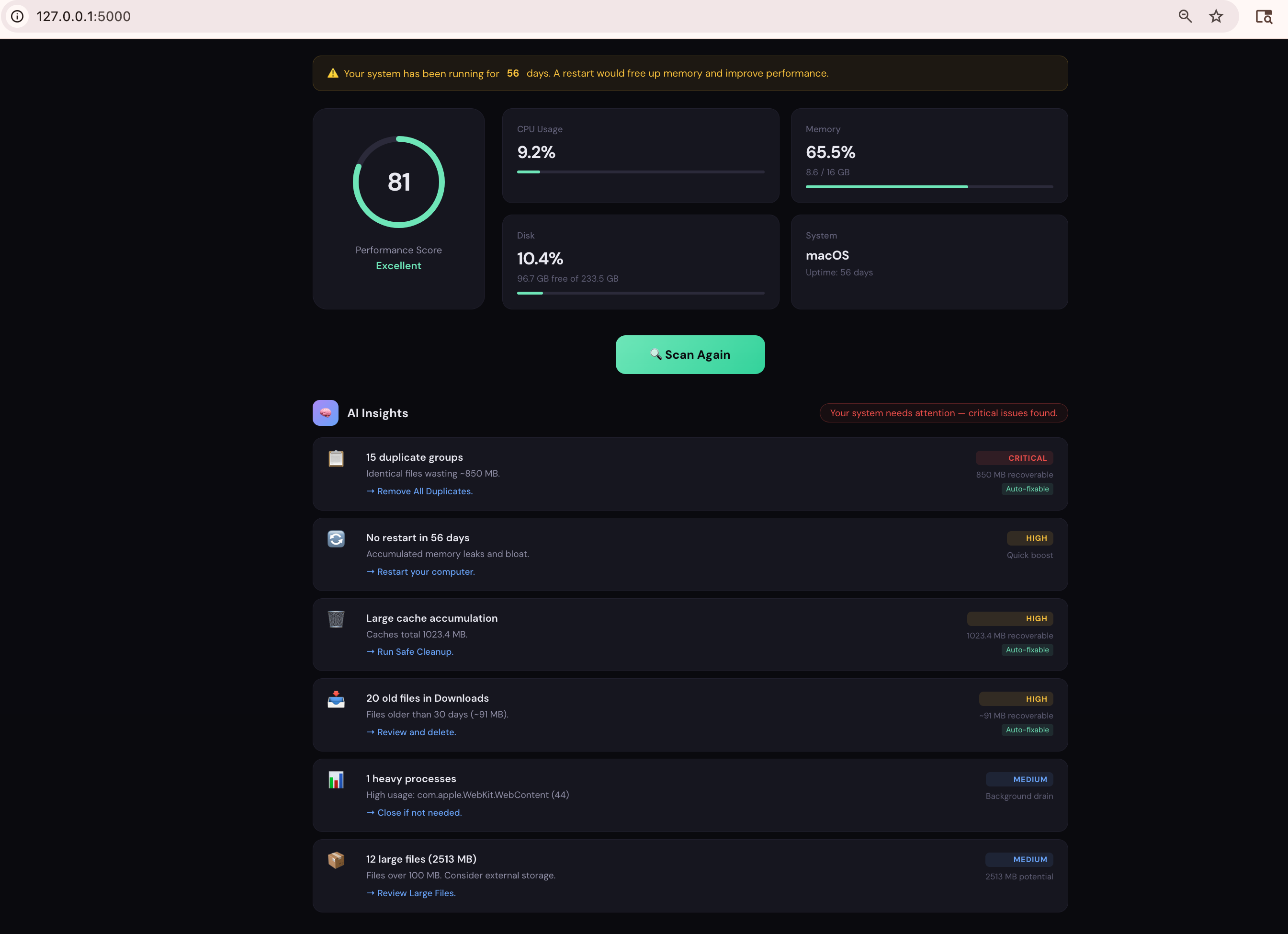 AI Insights panel showing prioritized recommendations